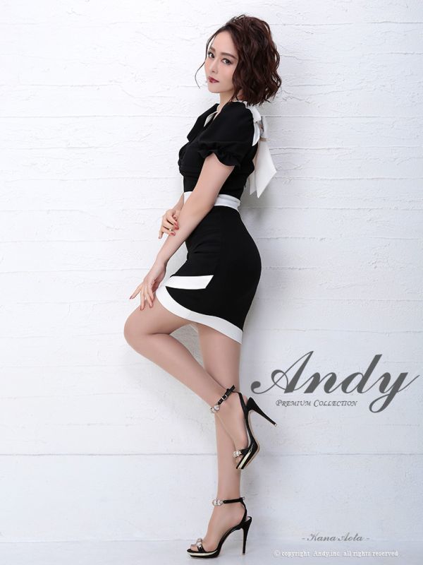 Andy アンディ パフスリーブ リボン タックスカート キャバドレス