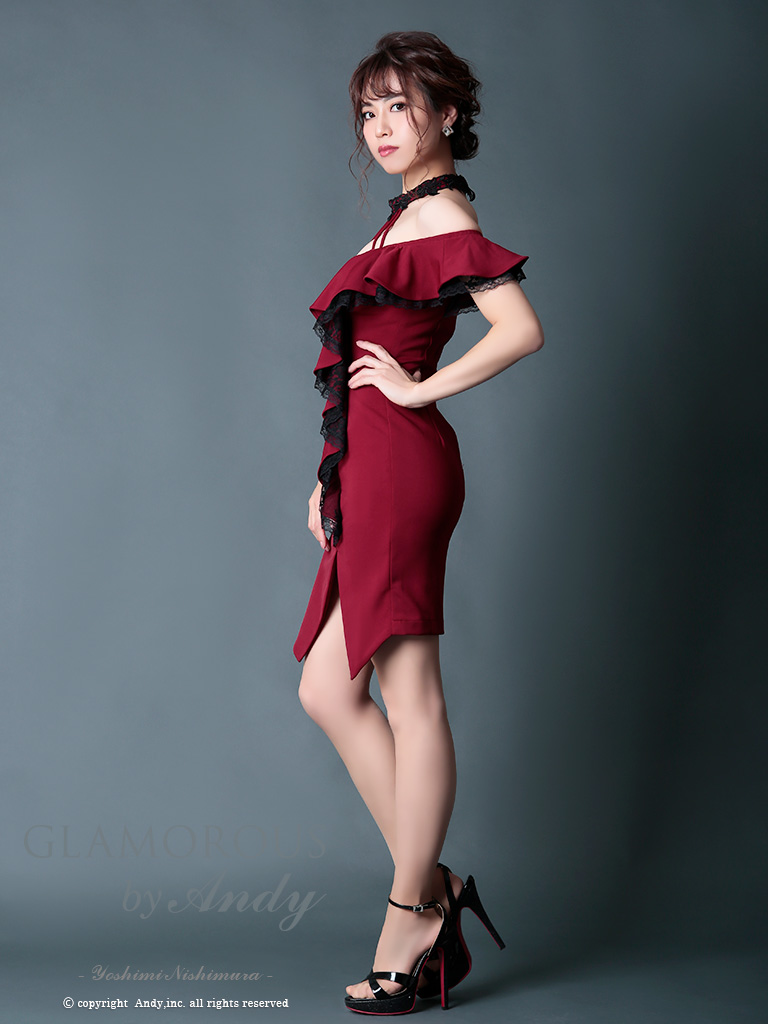 Andy Glamorous アンディグラマラス フリル チョーカーデザイン ストレッチ アシメ タイトミニ ミニドレス キャバドレス Andy Glamorous アンディグラマラス フリル チョーカーデザイン ストレッチ アシメ タイトミニ ミニドレス キャバドレス