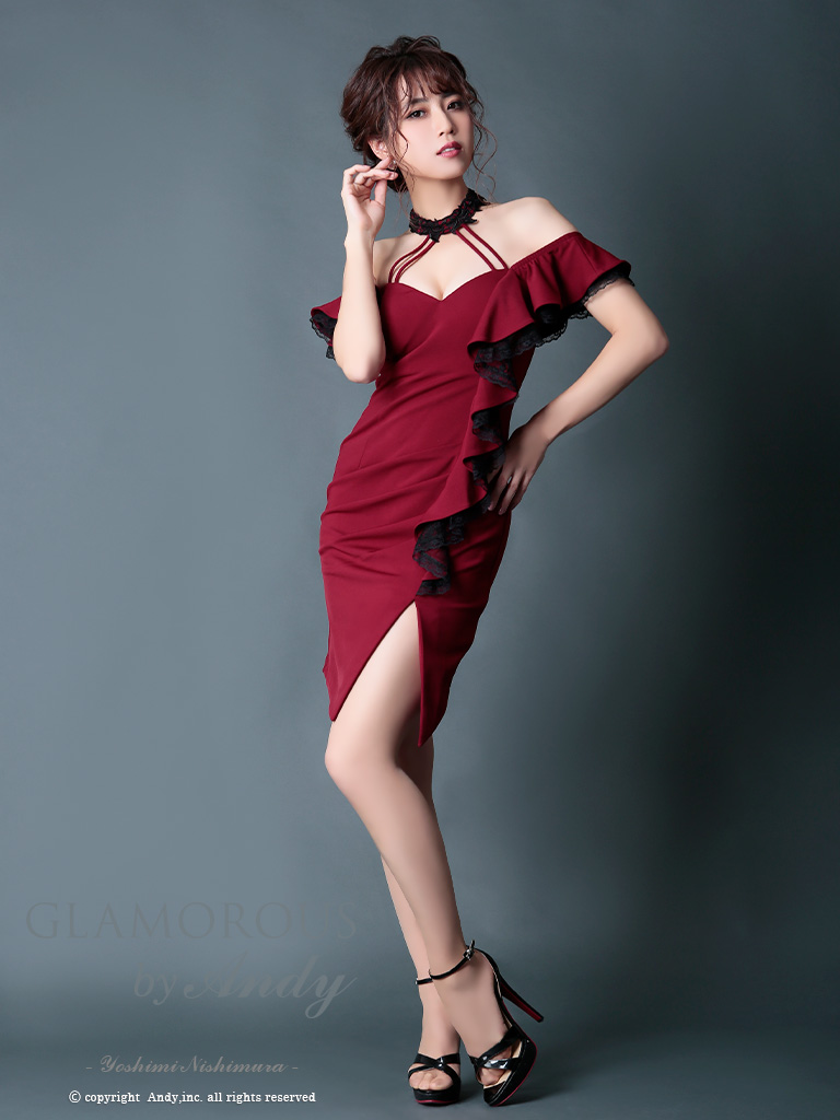 Andy Glamorous アンディグラマラス フリル チョーカーデザイン ストレッチ アシメ タイトミニ ミニドレス キャバドレス Andy Glamorous アンディグラマラス フリル チョーカーデザイン ストレッチ アシメ タイトミニ ミニドレス キャバドレス