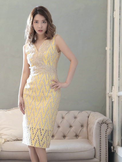 Vanessa Heart ヴァネッサハート 総レース ノースリーブ タイト ワンピース ミディアム丈 キャバドレス