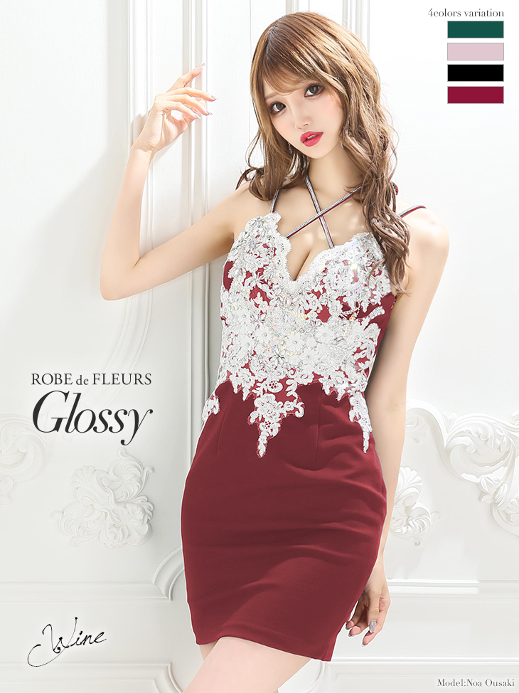 ROBEdeFLEURS ローブドフルール glossy ミニドレス キャバ-