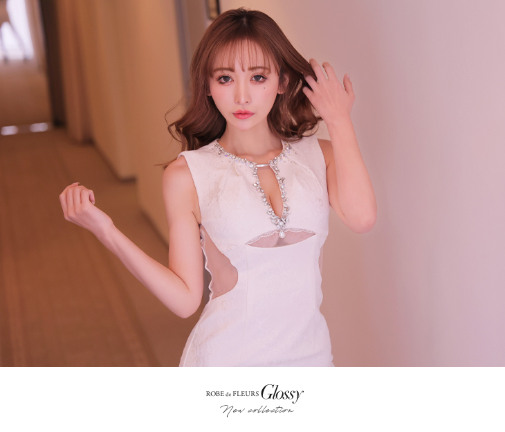 ROBE de FLEURS Glossy/ローブ・ド・フルール グロッシー】総レース/ バストカットデザイン/ ビジュー/ タイト/ ミニドレス/  キャバドレス[OF2] - キャバドレス専門店 sugar (シュガー)