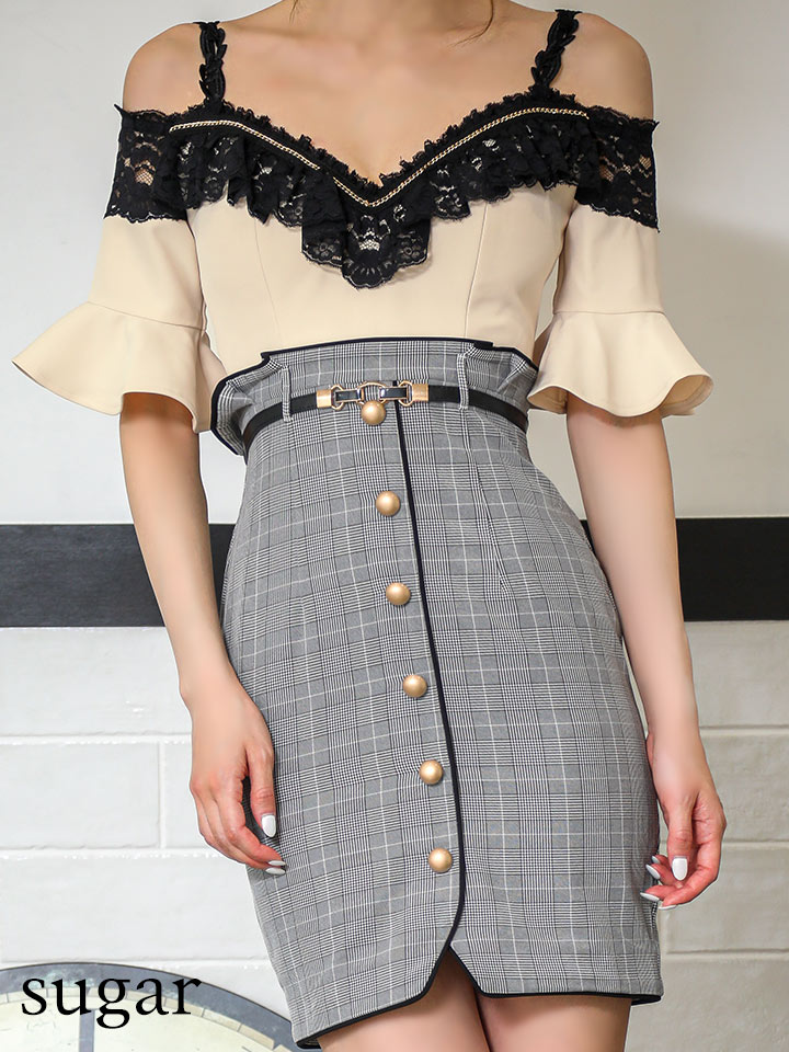 Lサイズあり Dea By Robe De Fleurs ディアバイローブドフルール グレンチェック オフショル タイト ミニドレス キャバ ドレス