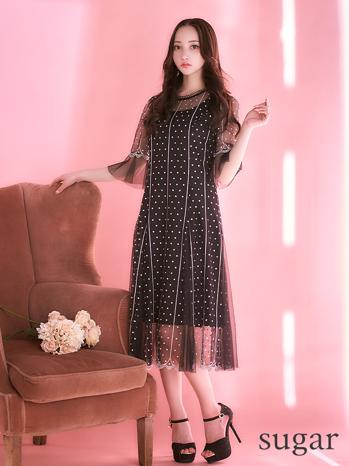 Xs Lサイズあり Erukei エルケイ ドット フリル Aライン 膝丈 ミディアム丈 ワンピース ミニドレス キャバドレス