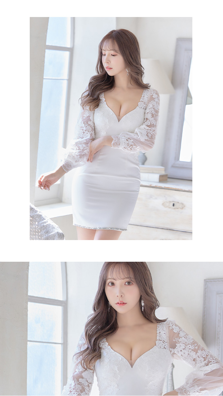 XSサイズあり】【ROBE de FLEURS Glossy/ローブ・ド・フルール グロッシー】フラワーチュール/ 長袖/ ワンカラー/ タイト/  ミニドレス/ キャバドレス