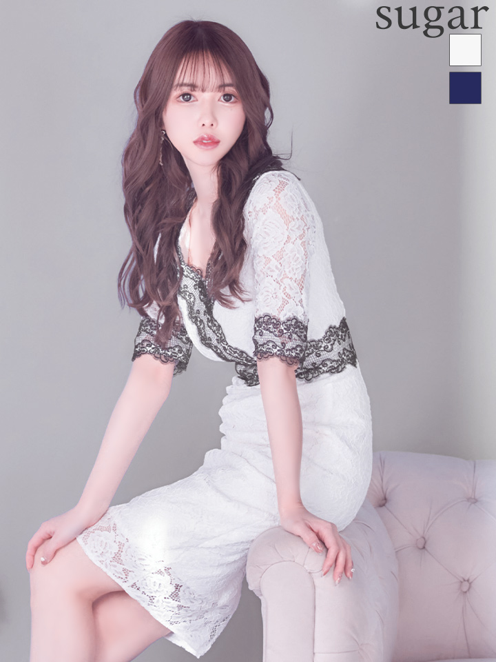 Vanessa Heart ヴァネッサハート 総レース 袖あり ワンピース ミディアム丈 タイト ミニドレス キャバドレス