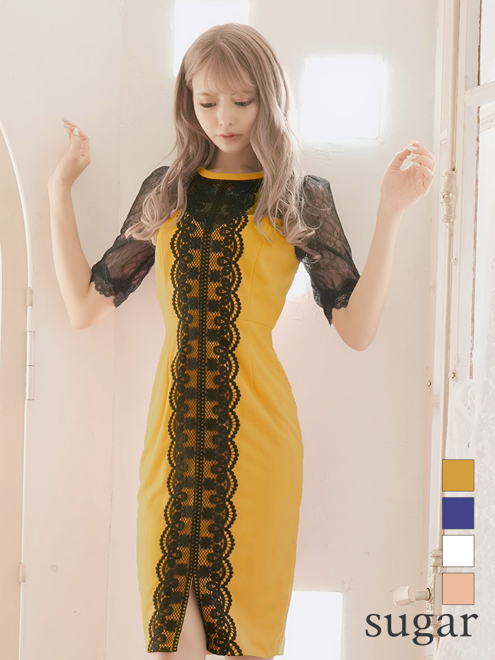 Vanessa Heart ヴァネッサハート バイカラー レース 袖あり ワンピース タイト ミニドレス キャバドレス