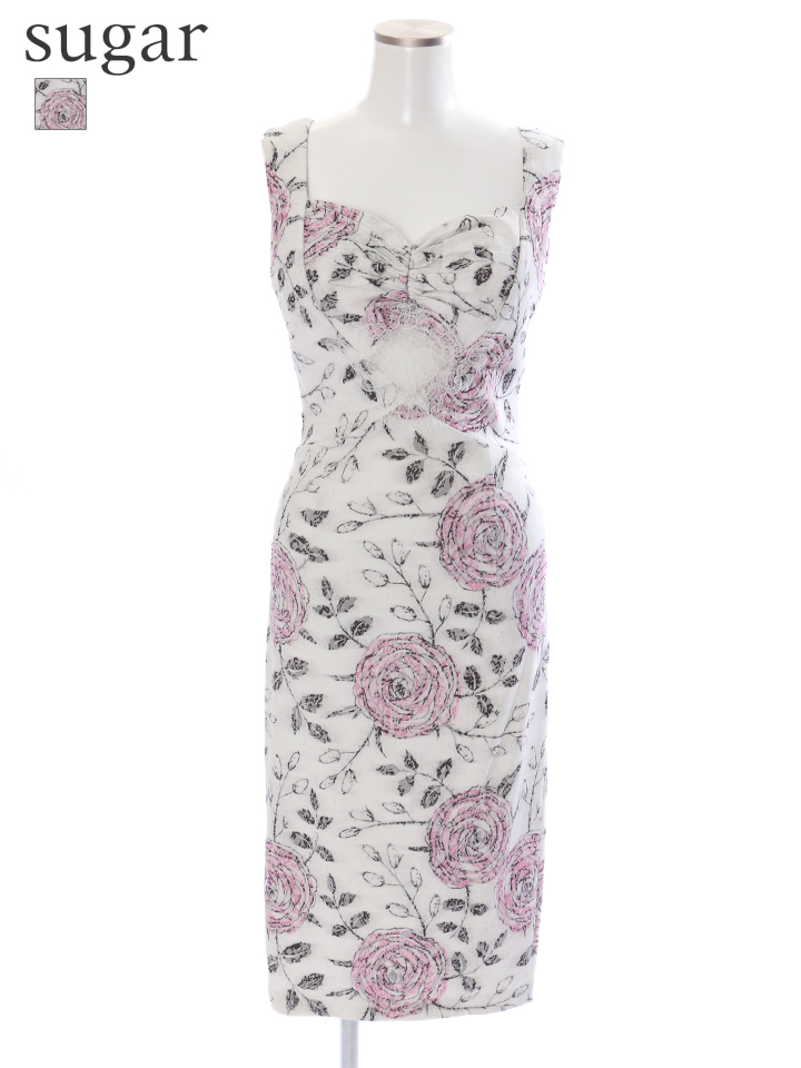 Vanessa Heart ヴァネッサハート フラワープリント ストレッチ ノースリーブ ワンピース タイト ミニドレス キャバドレス
