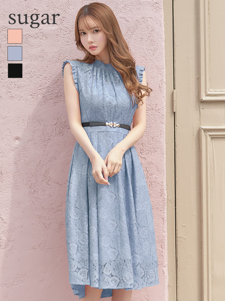 Vanessa Heart ヴァネッサハート 総レース タック ノースリーブ 膝丈 ミディアム丈 Aライン ハイネック ワンピース キャバドレス Vanessa Heart ヴァネッサハート 総レース タック ノースリーブ 膝丈 ミディアム丈 Aライン ハイネック ワンピース キャバドレス