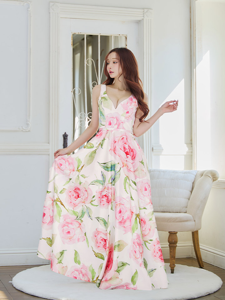 【SETTAN/セッタン】フラワープリント/ Vネック/ ノースリーブ/ フレア/ ロングドレス / キャバドレス5