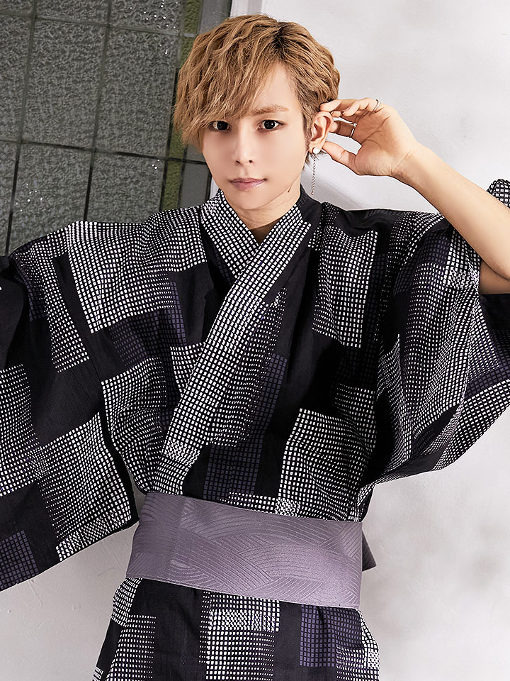 メンズ浴衣 黒地格子柄 浴衣 帯 下駄セット Mk S11 Hc02 メンズ浴衣 黒地格子柄 浴衣 帯 下駄セット Mk S11 Hc02