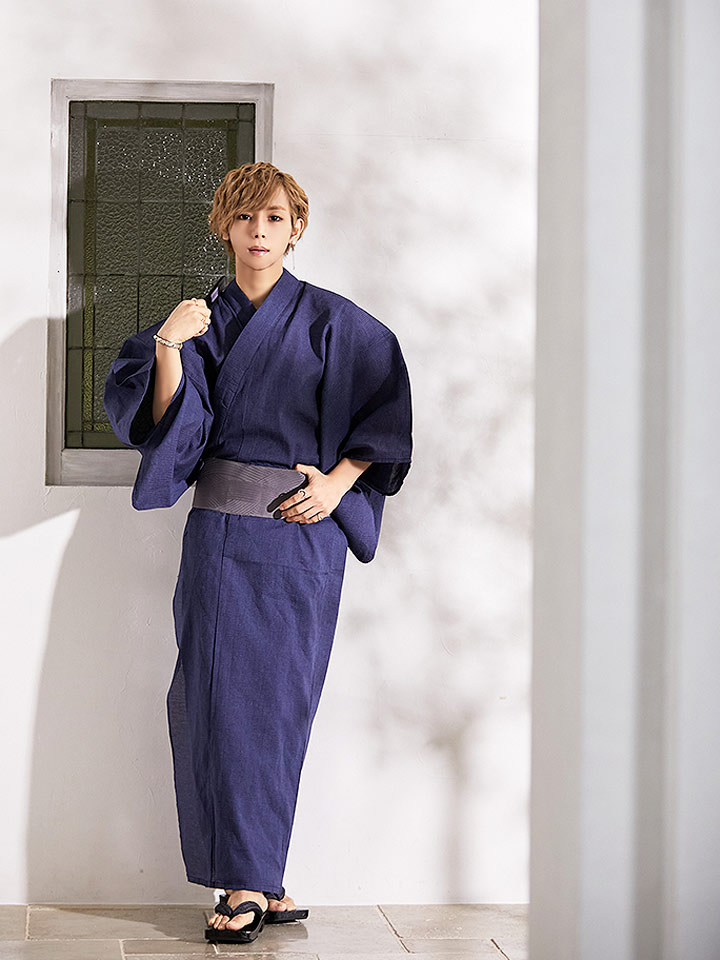 メンズ浴衣 濃紺古典柄 浴衣 帯 下駄セット Mk S11 Hc02