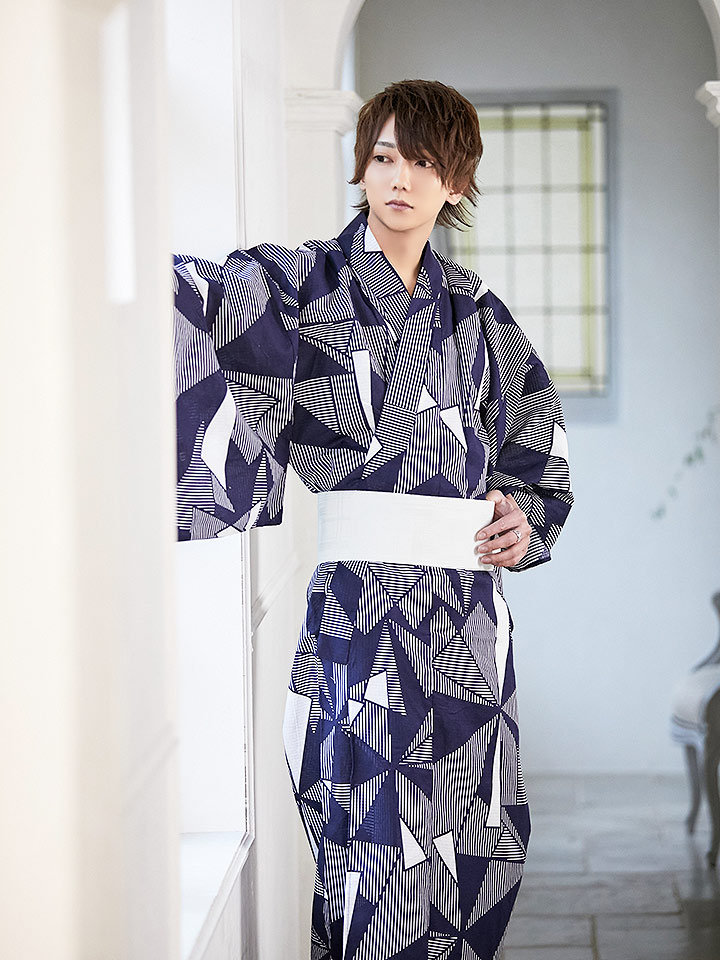 メンズ浴衣 幾何学模様柄 浴衣 帯 下駄セット Mk S2 Hc02