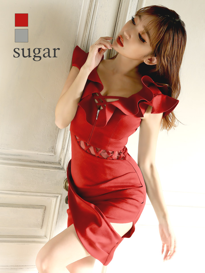 人気の為再入荷 Andy Glamorous アンディグラマラス フリルスリーブ クロスデザイン ワンカラー ミニドレス キャバドレス