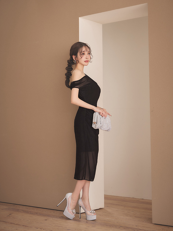 【Veautt/ヴュート】ワンショルダー/ シアー/ メッシュ/ スリット/ タイト/ ミディアムドレス/ キャバドレス2