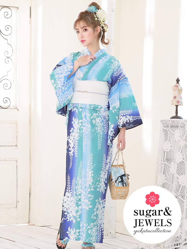19浴衣 グラデーションx藤の花模様浴衣セット浴衣セット 19obi 3 19himo Pl Yobi 030 Wh Hc02