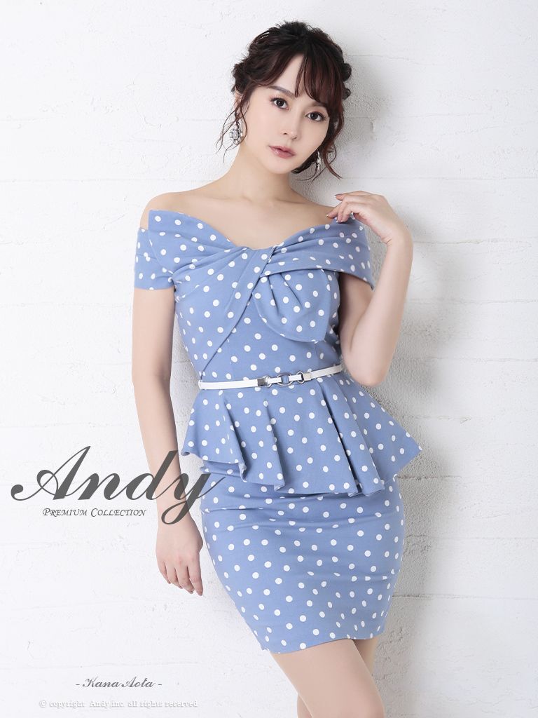 Andy アンディ ドットプリント オフショル ペプラム タイト ミニドレス キャバドレス