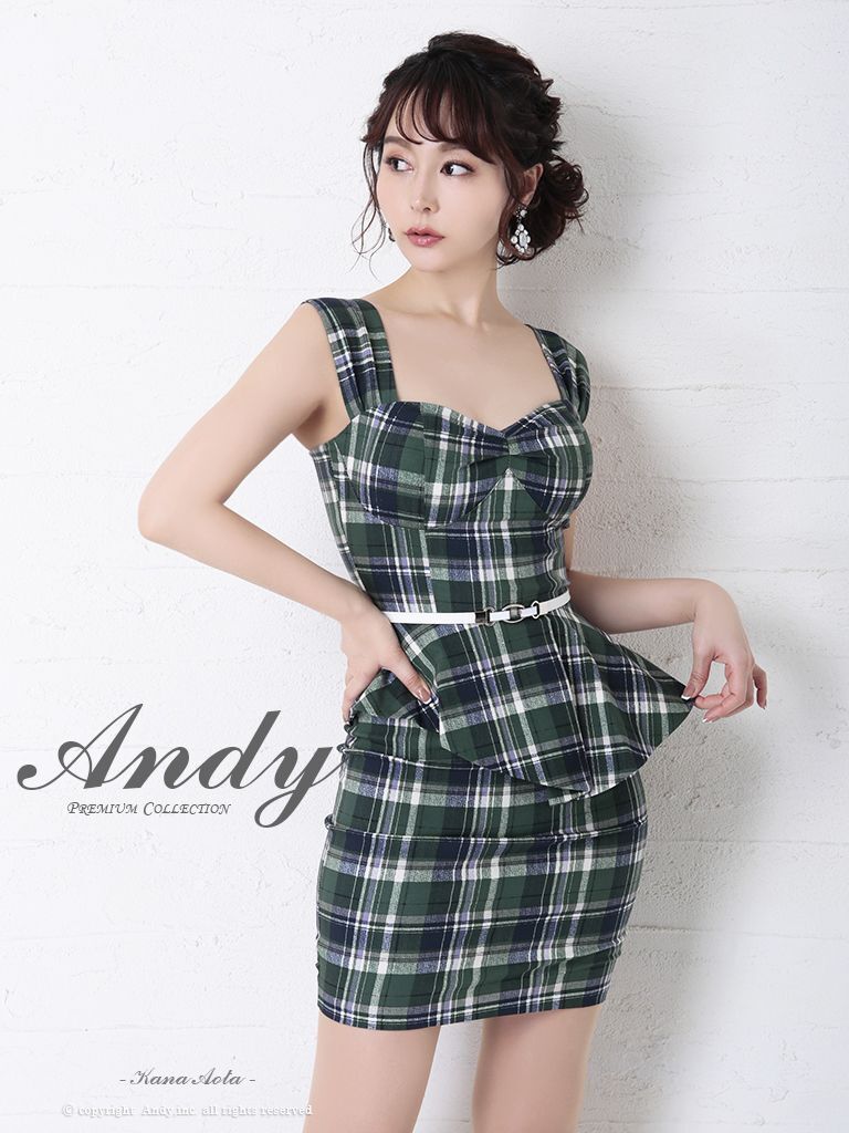 Andy チェック ノースリーブ 変形ペプラム タイト ミニドレス キャバドレス