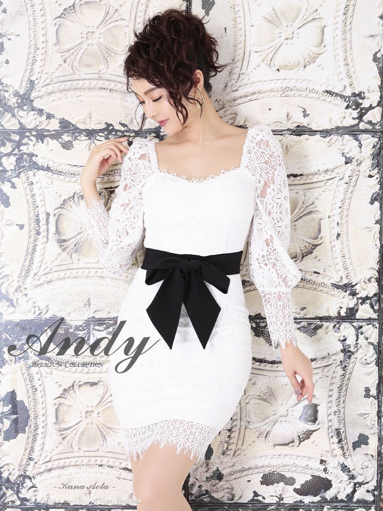 Andy アンディ 総レース パフスリーブ 長袖 リボンベルト タイト ミニドレス キャバドレス Andy アンディ 総レース パフスリーブ 長袖 リボンベルト タイト ミニドレス キャバドレス