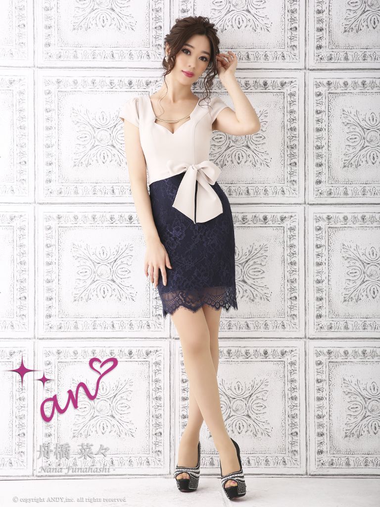スペシャルオファ 【新品】リボンベルトデザイン×バイカラー切替タイトドレス♡ - ドレス