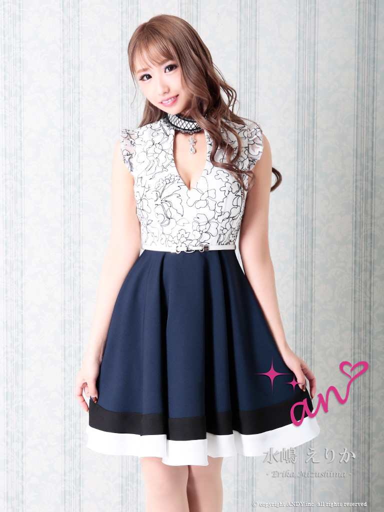 美品 niana レース袖セミロングワンピースドレス Mサイズ アビス