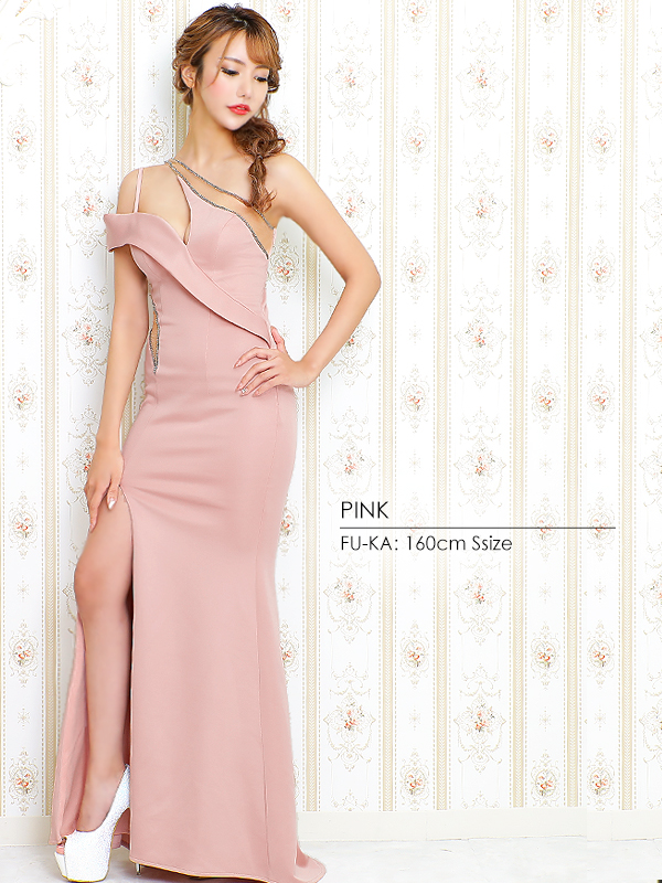 ピンク　ワンショルダードレス
