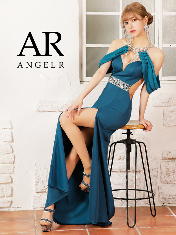 【AngelR】AR デコルテウエストビジュースリットタイトロングドレス