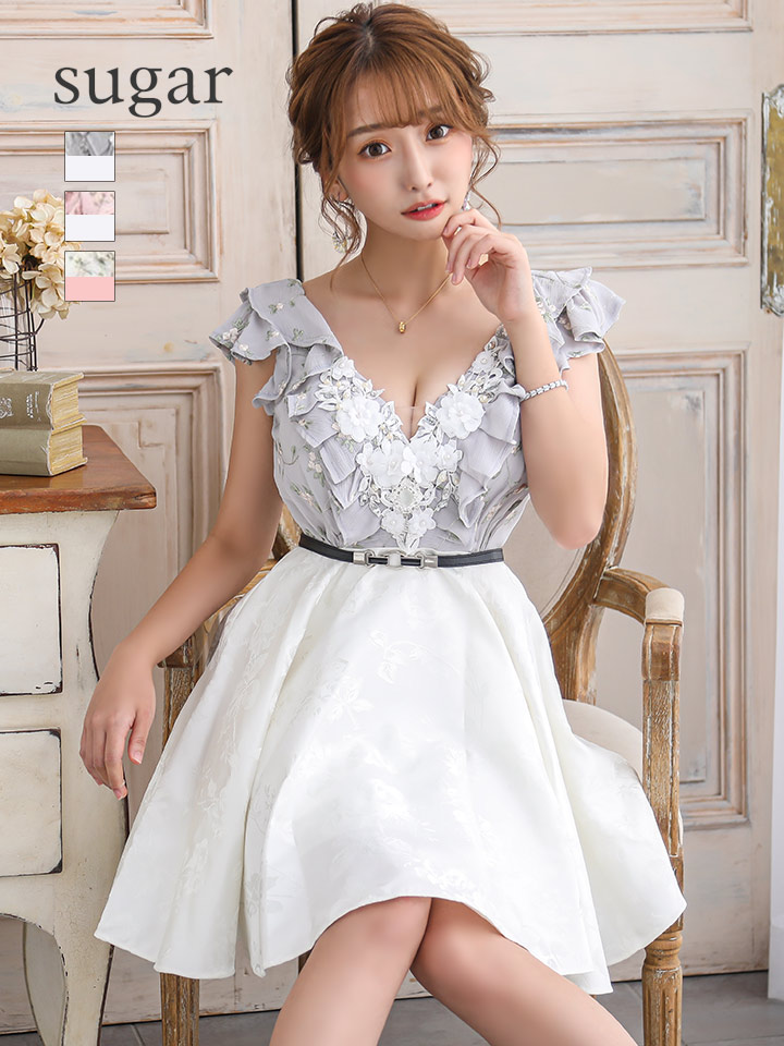 即日発送 Robe De Fleurs ローブドフルール 立体フラワーレース ジャガード フレア ミニドレス キャバドレス 即日発送 Robe De Fleurs ローブドフルール 立体フラワーレース ジャガード フレア ミニドレス キャバドレス