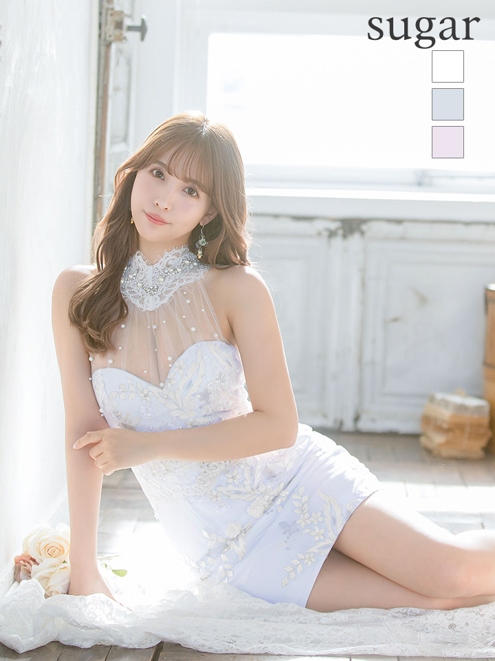 ROBE de FLEURS/ローブドフルール】刺繍レース/ サテン/ タイト/ ミニドレス/ キャバドレス