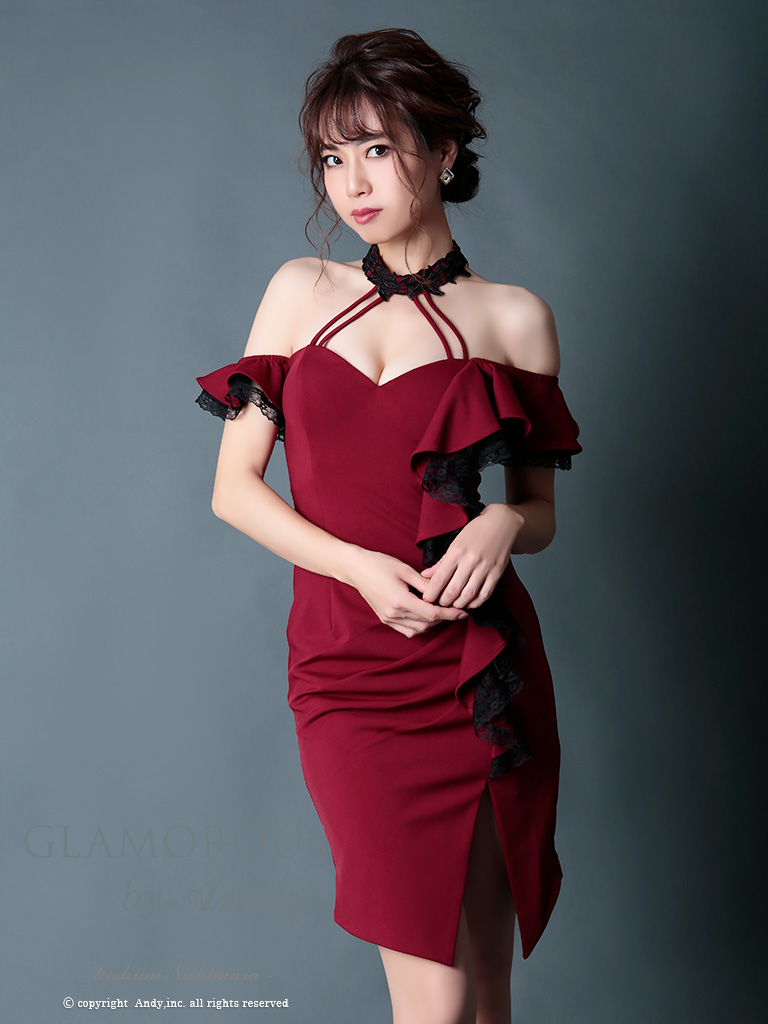 Andy Glamorous アンディグラマラス フリル チョーカーデザイン ストレッチ アシメ タイトミニ ミニドレス キャバドレス Andy Glamorous アンディグラマラス フリル チョーカーデザイン ストレッチ アシメ タイトミニ ミニドレス キャバドレス