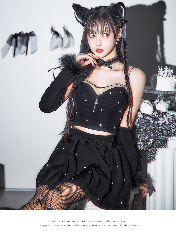 値下げ！】【即日発送】【ハロウィン】 ブラックレースキャット