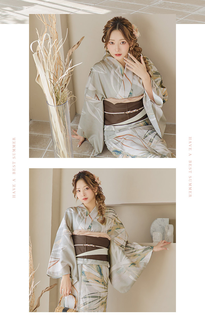 即日発送!】ヘルシーリーフ柄ベージュ浴衣 19obi-31 / Yhimo-MOCA 即日発送!】ヘルシーリーフ柄ベージュ浴衣 19obi-31 / Yhimo-MOCA