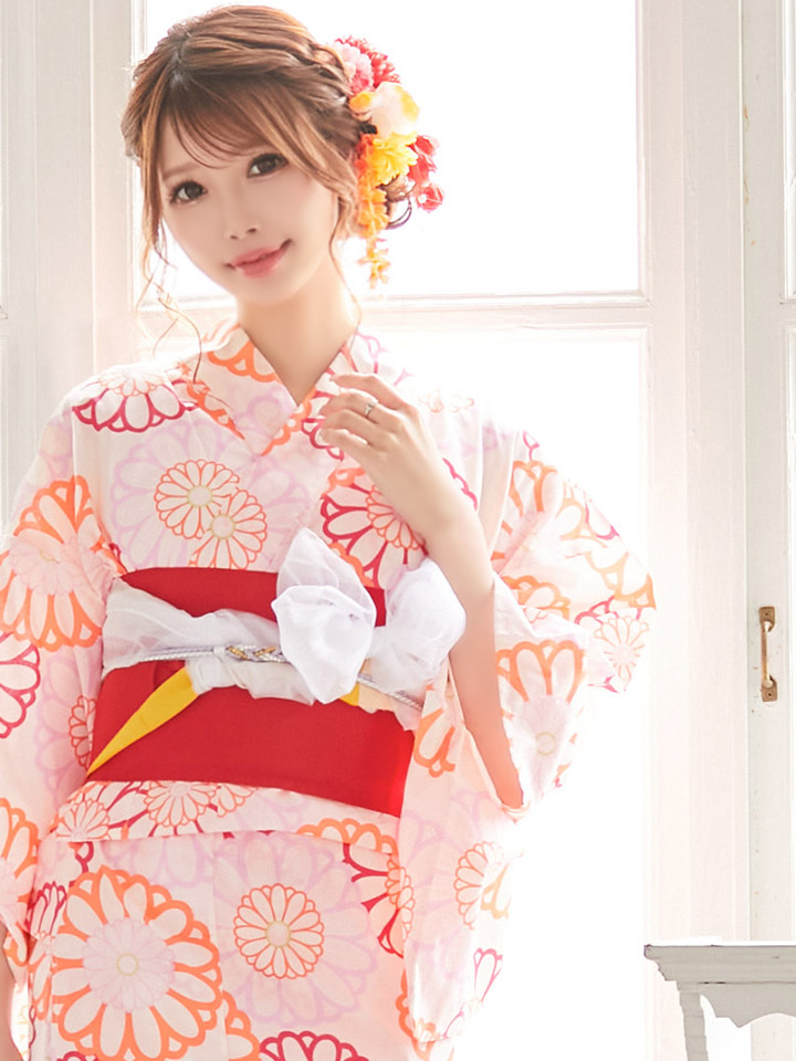 浴衣 パステル花柄浴衣 19obi 1 Yobi 030 Wh 19himo Pl Hc02
