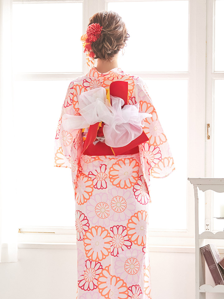 浴衣 パステル花柄浴衣 19obi 1 Yobi 030 Wh 19himo Pl Hc02