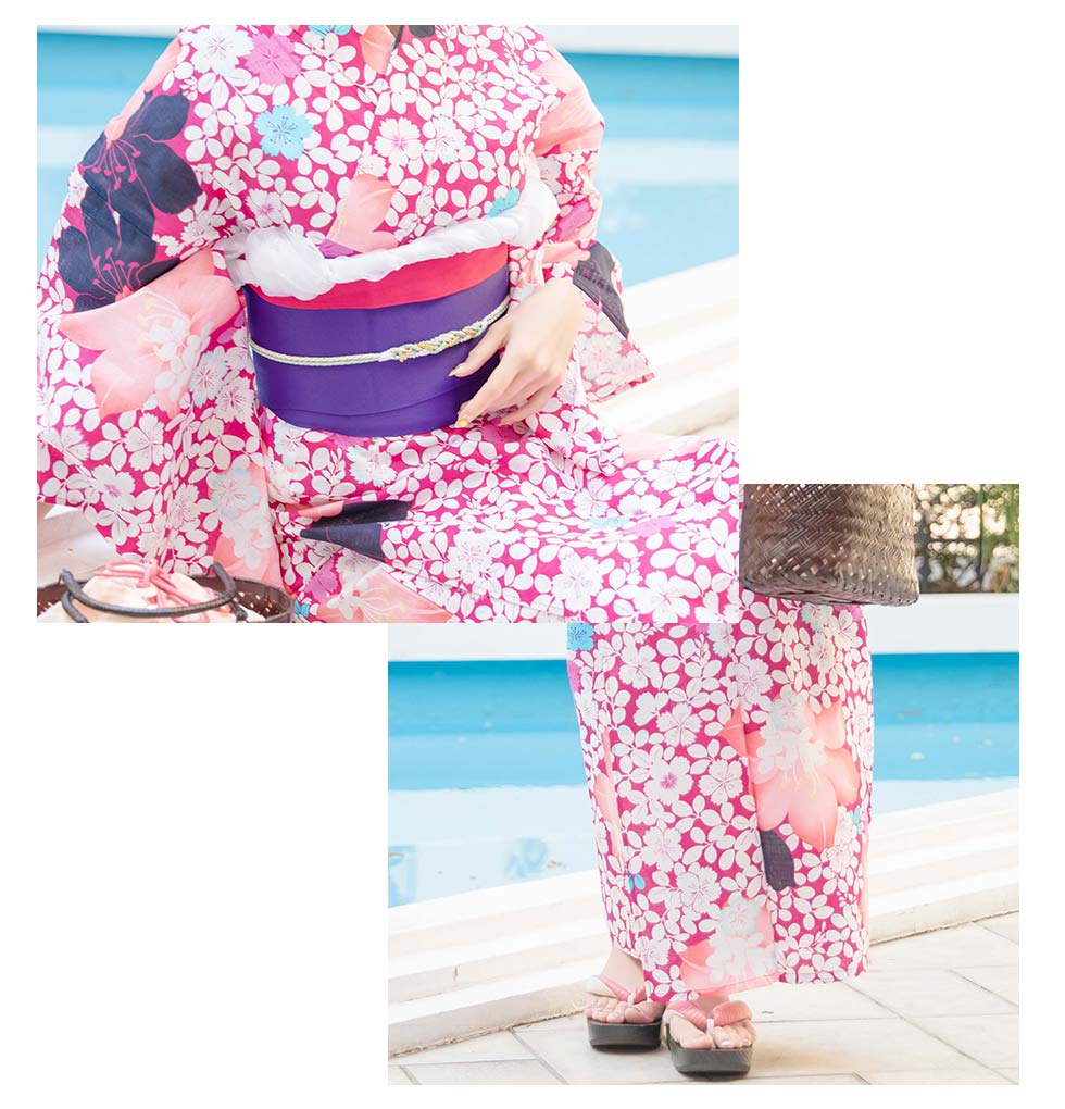 浴衣セール】【浴衣】小花桜模様浴衣セット（19obi-7/Yheko-W/Yhimo-BL 