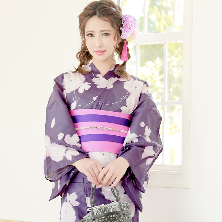 浴衣】ぼかし朝顔柄浴衣セット（19obi-4/19himo-PL/Yheko-030-WH/CG-18 