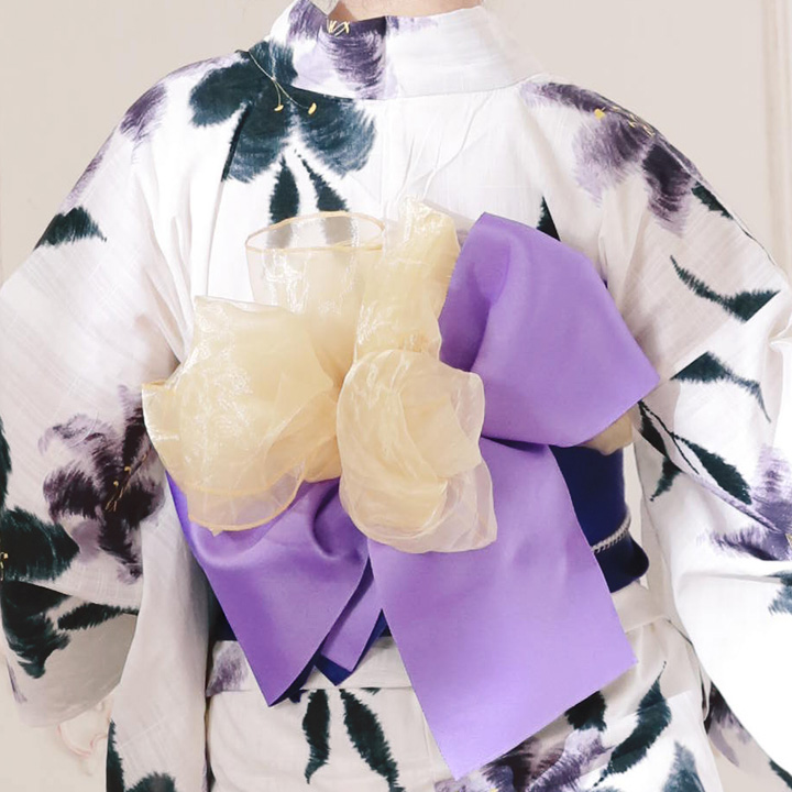 浴衣 白地 水彩画風百合模様浴衣セット 19obi 17 Yobi 030 Be 19himo Bk Hc02
