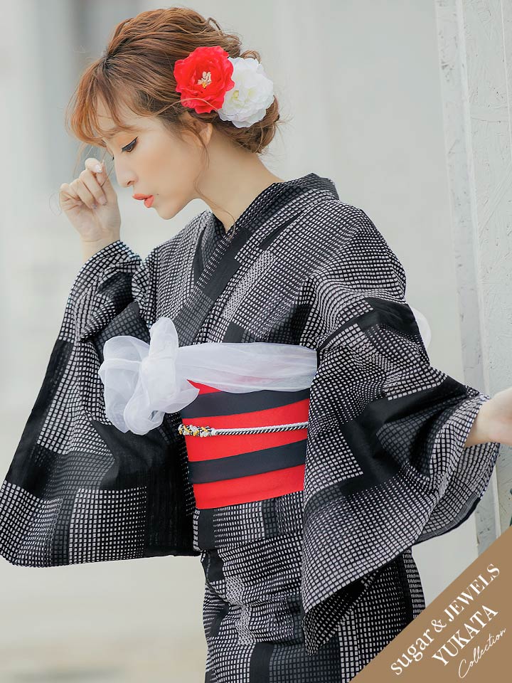 浴衣 シックな黒地デザイン浴衣セット 19obi 2 Yobi 030 W 19himo Bk Hc02 浴衣 シックな黒地デザイン浴衣セット 19obi 2 Yobi 030 W 19himo Bk Hc02