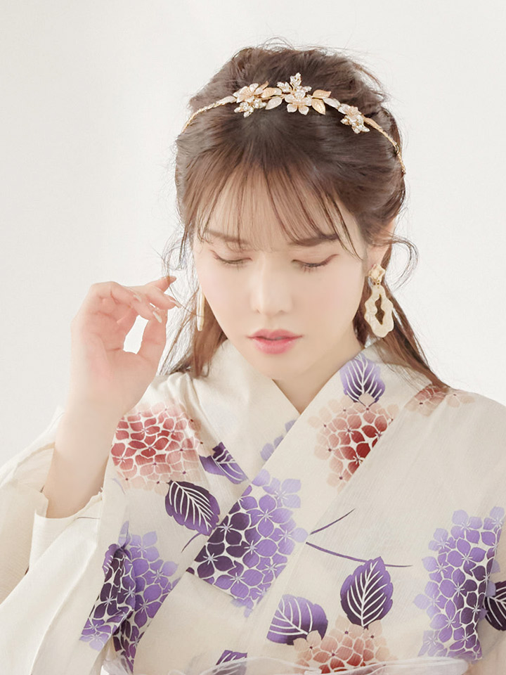 浴衣】白地x紫陽花の花柄模様浴衣セット(19obi-4/Yheko-030-WH/19himo 