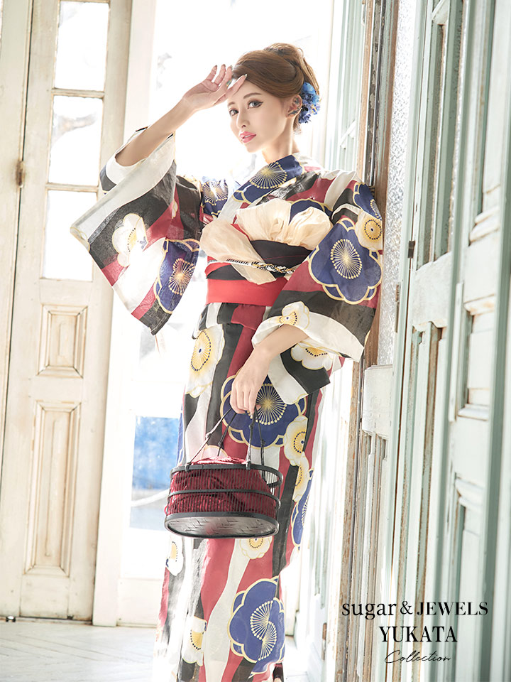 浴衣 レトロ梅柄浴衣セット 19obi 2 Yobi 030 Be 19himo Bk Of03