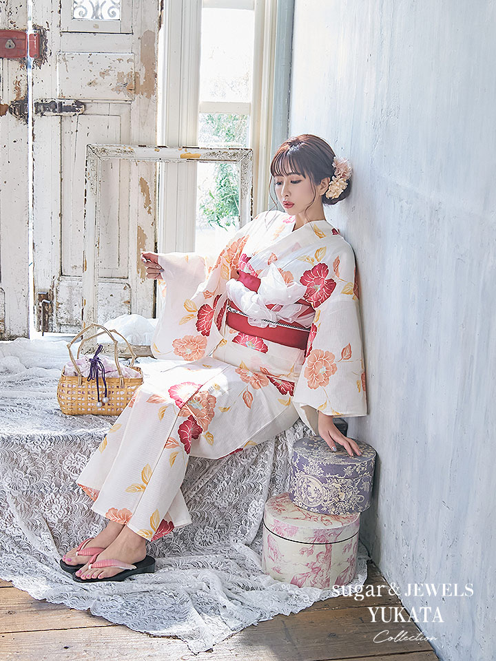 浴衣 グラデーション花柄浴衣セット 19obi 12 Yobi 030 W 19himo Bk Cg 15 Iv Hc02