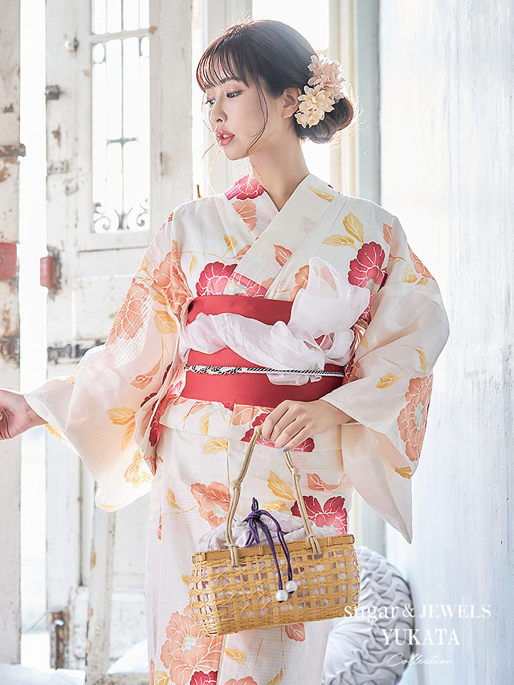 浴衣 グラデーション花柄浴衣セット 19obi 12 Yobi 030 W 19himo Bk Cg 15 Iv Hc02