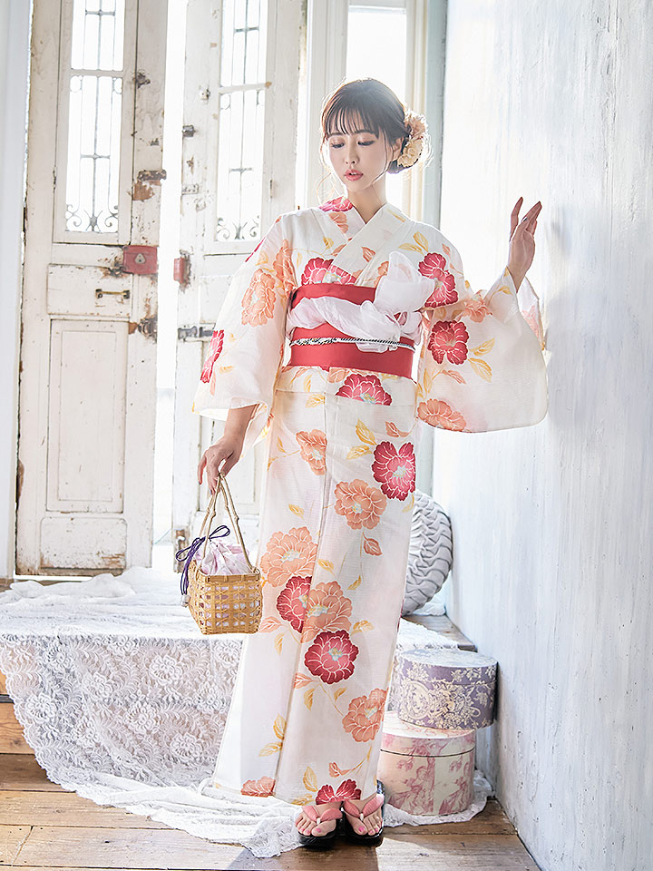 浴衣 グラデーション花柄浴衣セット 19obi 12 Yobi 030 W 19himo Bk Cg 15 Iv Hc02