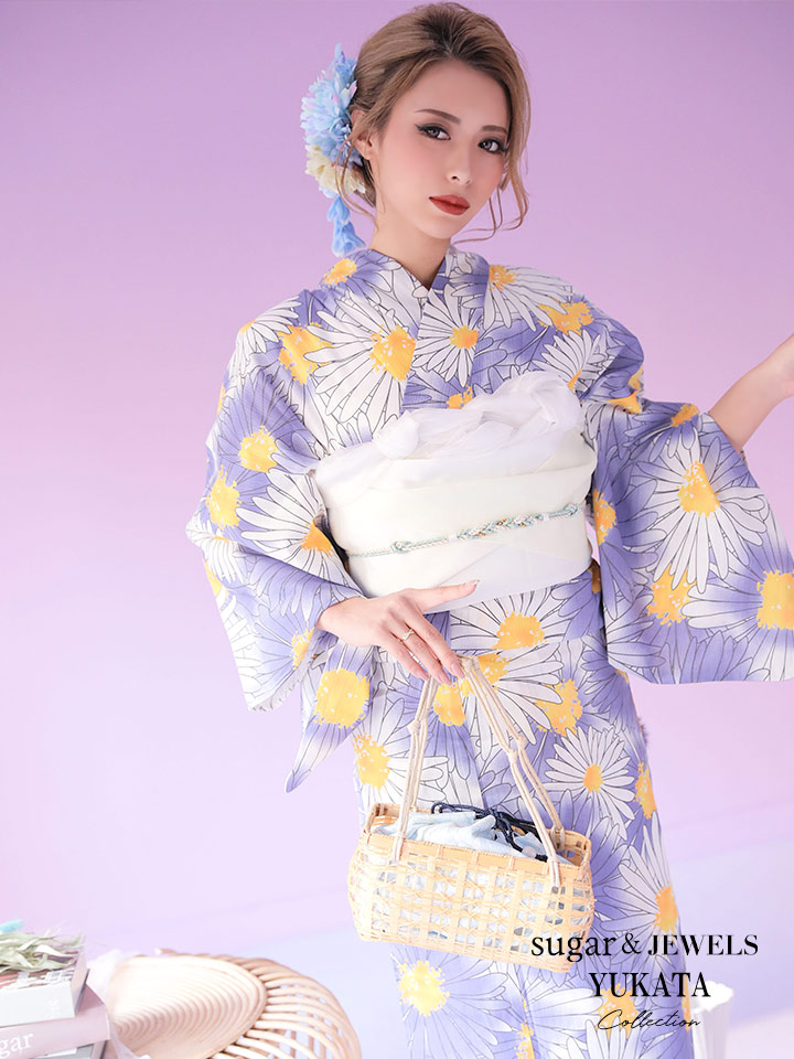 浴衣 古典花デザイン浴衣セット 19obi 3 Yobi 030 W 19himo Bl Of03