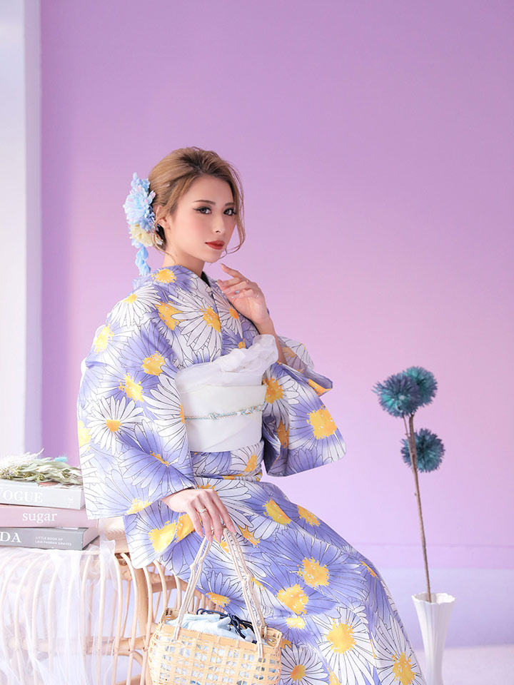 浴衣 古典花デザイン浴衣セット 19obi 3 Yobi 030 W 19himo Bl Of03