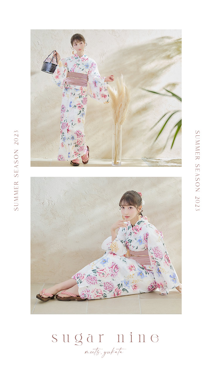 即日発送】【浴衣】白地×ボタニカル牡丹浴衣 siwa-k23 / Yhimo-P