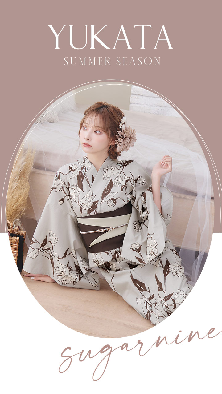 即日発送】ベージュ地にホワイトの百合柄浴衣 OBI-hira-100-ok-2