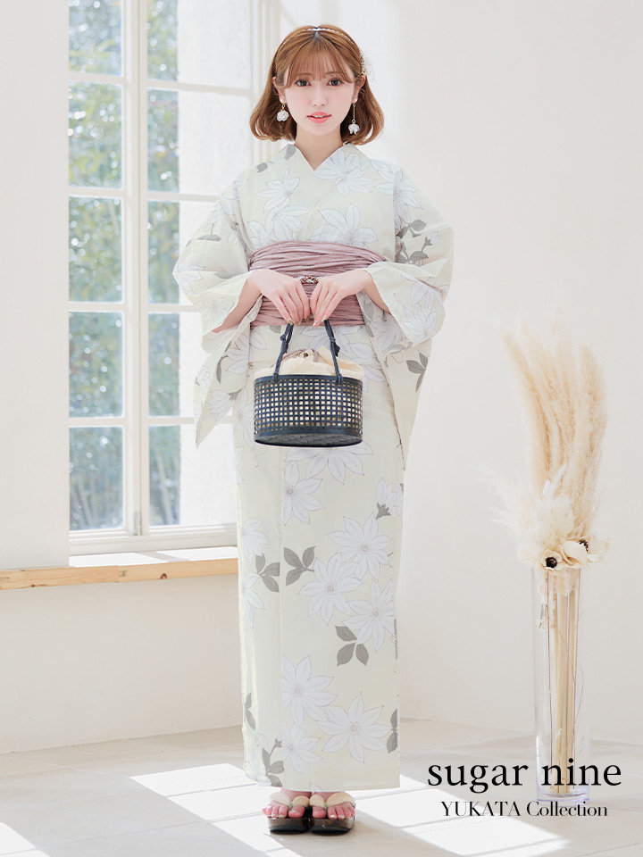 即日発送】【浴衣】ベージュx百合浴衣( siwa36 / 19himo-MOCA / A939 即日発送】【浴衣】ベージュx百合浴衣( siwa36 / 19himo-MOCA / A939