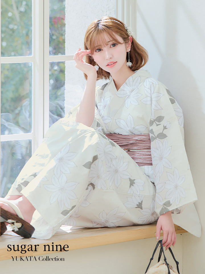 即日発送】【浴衣】ベージュx百合浴衣( siwa36 / 19himo-MOCA / A939 即日発送】【浴衣】ベージュx百合浴衣( siwa36 / 19himo-MOCA / A939