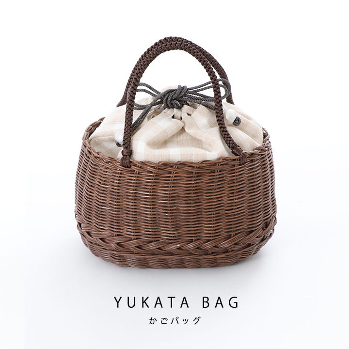 チェック巾着付きカゴバッグ 1カラー Of03 Yb17g07